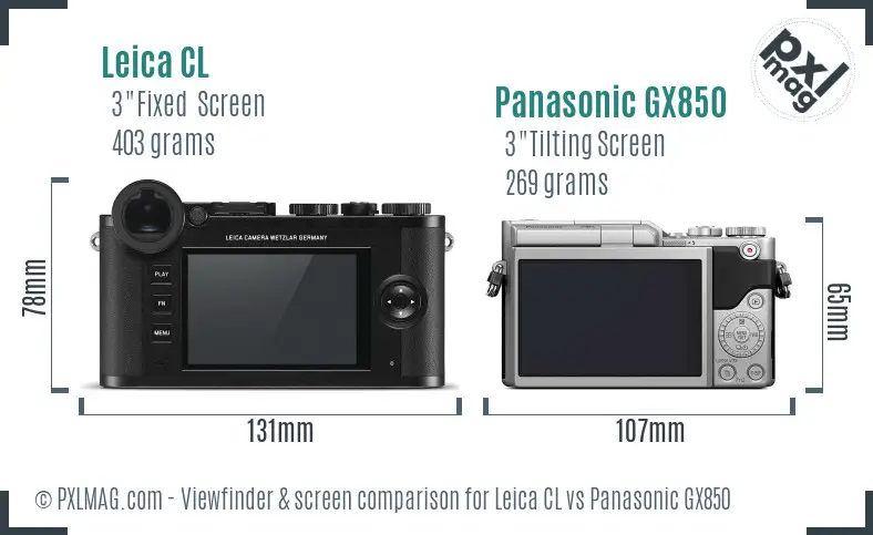 Leica CL vs Panasonic GX850 Screen and Viewfinder comparison