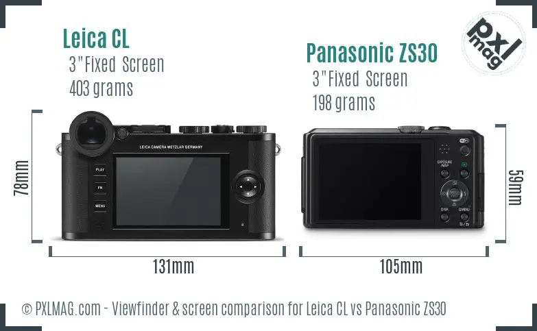 Leica CL vs Panasonic ZS30 Screen and Viewfinder comparison