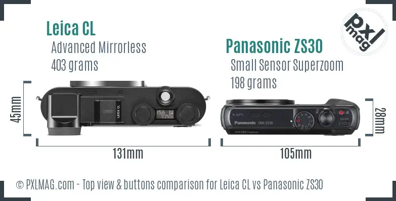 Leica CL vs Panasonic ZS30 top view buttons comparison
