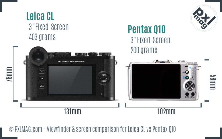 Leica CL vs Pentax Q10 Screen and Viewfinder comparison