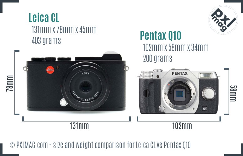 Leica CL vs Pentax Q10 size comparison