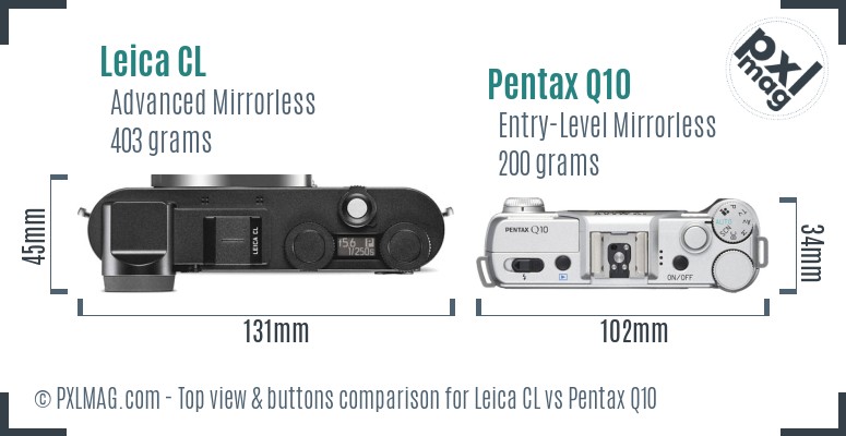 Leica CL vs Pentax Q10 top view buttons comparison