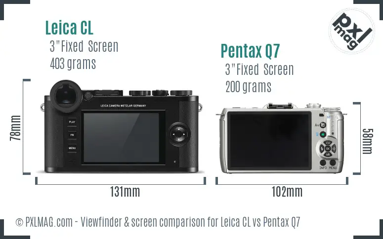 Leica CL vs Pentax Q7 Screen and Viewfinder comparison