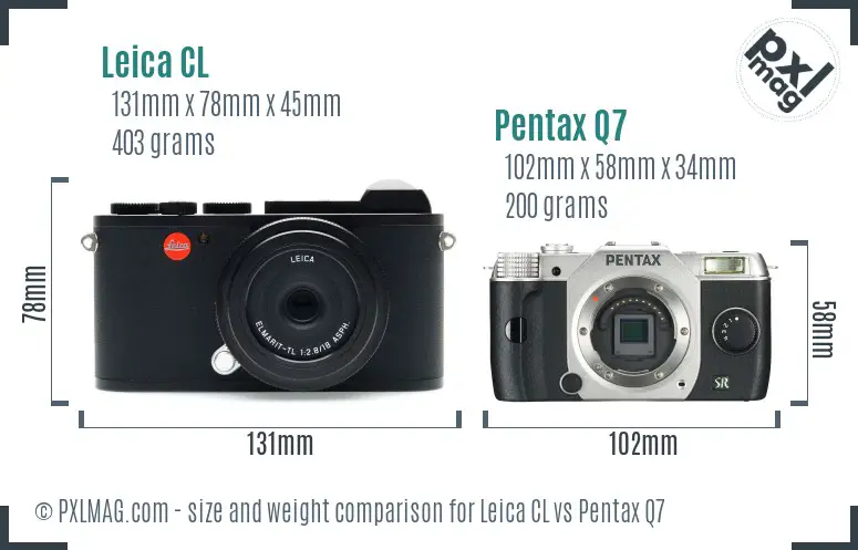 Leica CL vs Pentax Q7 size comparison