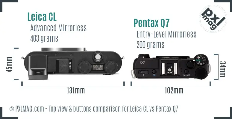 Leica CL vs Pentax Q7 top view buttons comparison