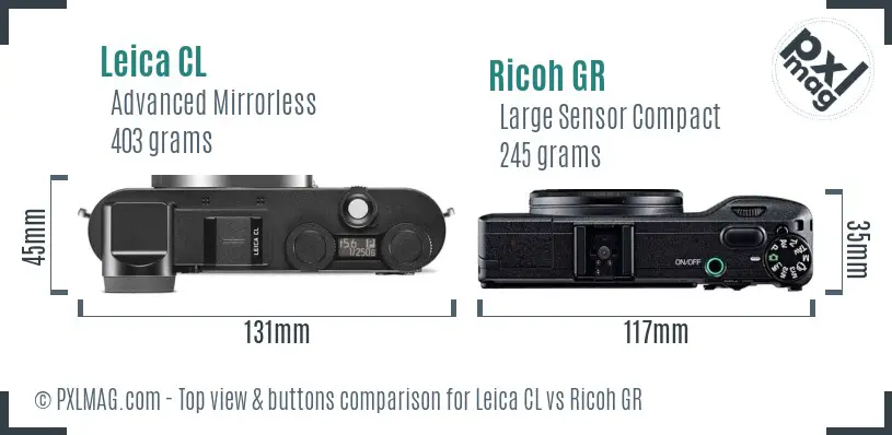 Leica CL vs Ricoh GR top view buttons comparison Leica CL vs Ricoh GR top view buttons comparison