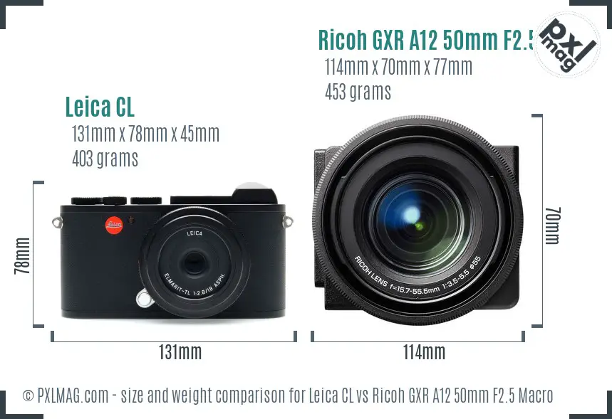 Leica CL vs Ricoh GXR A12 50mm F2.5 Macro size comparison