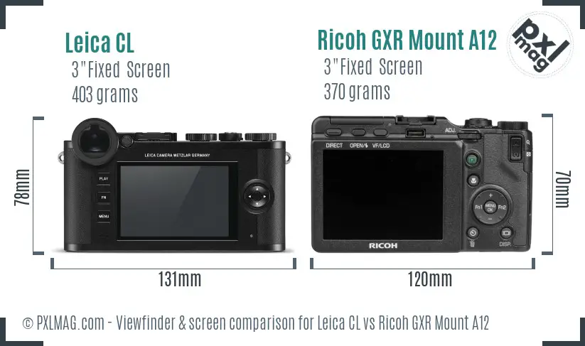 Leica CL vs Ricoh GXR Mount A12 Screen and Viewfinder comparison