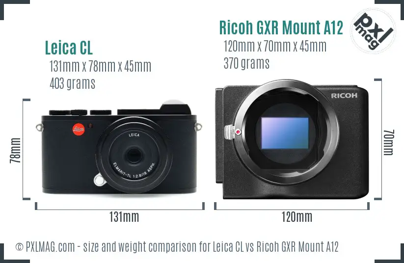 Leica CL vs Ricoh GXR Mount A12 size comparison