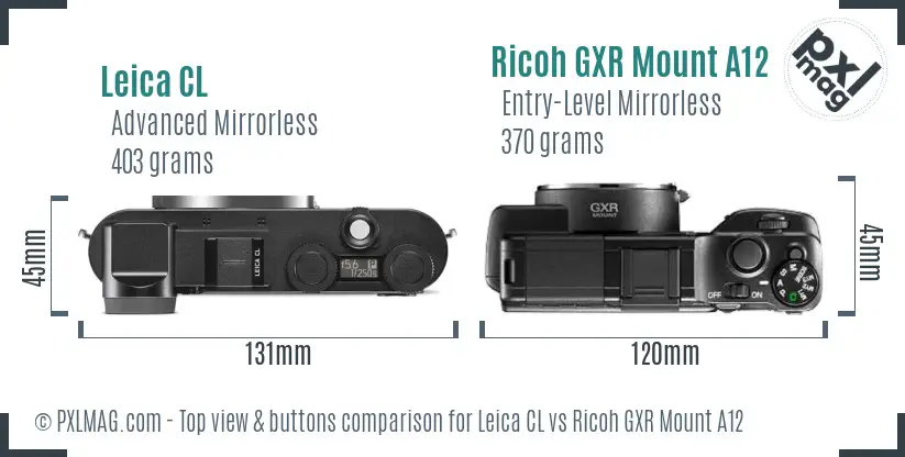 Leica CL vs Ricoh GXR Mount A12 top view buttons comparison