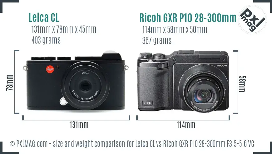 Leica CL vs Ricoh GXR P10 28-300mm F3.5-5.6 VC size comparison