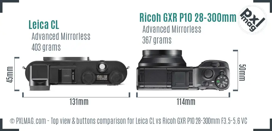 Leica CL vs Ricoh GXR P10 28-300mm F3.5-5.6 VC top view buttons comparison