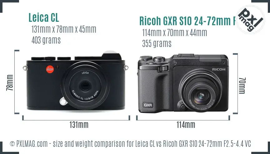 Leica CL vs Ricoh GXR S10 24-72mm F2.5-4.4 VC size comparison