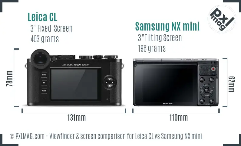 Leica CL vs Samsung NX mini Screen and Viewfinder comparison
