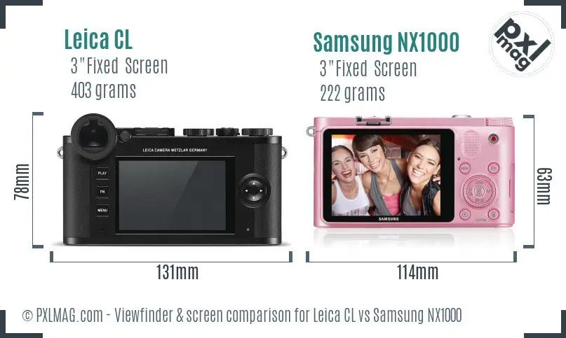 Leica CL vs Samsung NX1000 Screen and Viewfinder comparison