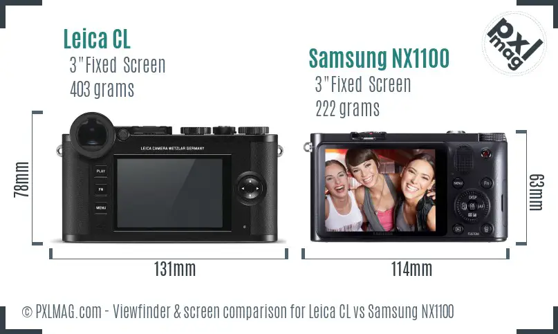 Leica CL vs Samsung NX1100 Screen and Viewfinder comparison