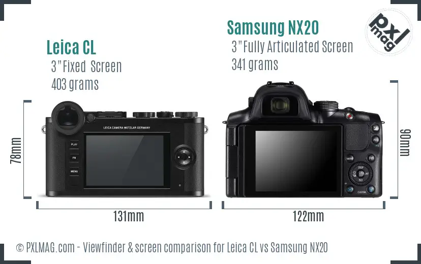 Leica CL vs Samsung NX20 Screen and Viewfinder comparison