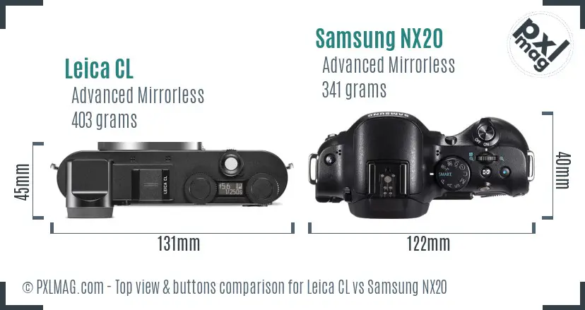 Leica CL vs Samsung NX20 top view buttons comparison