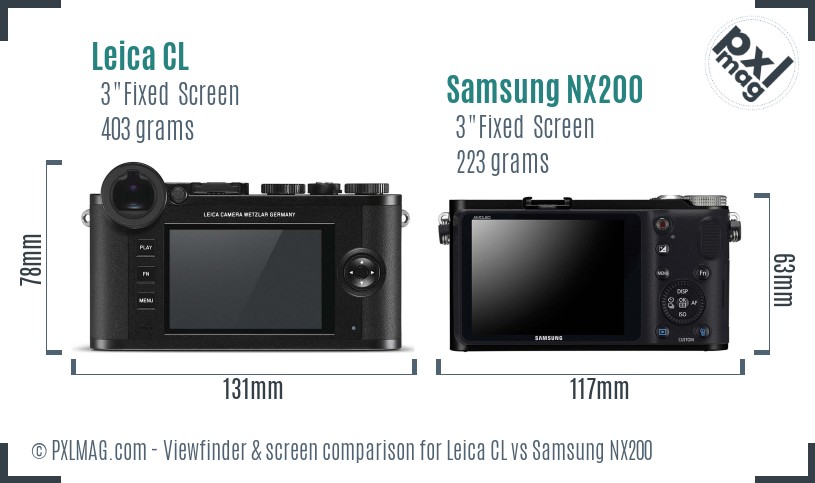 Leica CL vs Samsung NX200 Screen and Viewfinder comparison