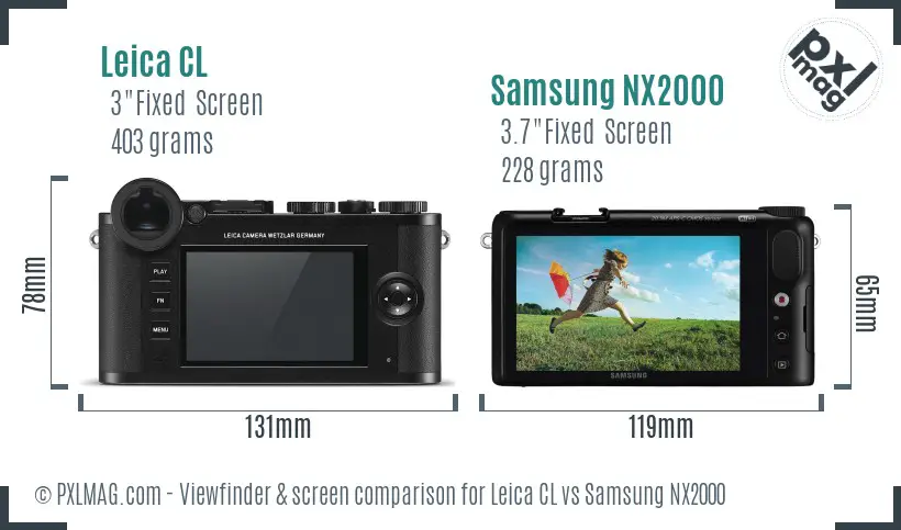 Leica CL vs Samsung NX2000 Screen and Viewfinder comparison