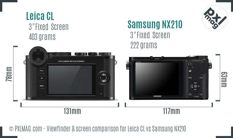 Leica CL vs Samsung NX210 Screen and Viewfinder comparison