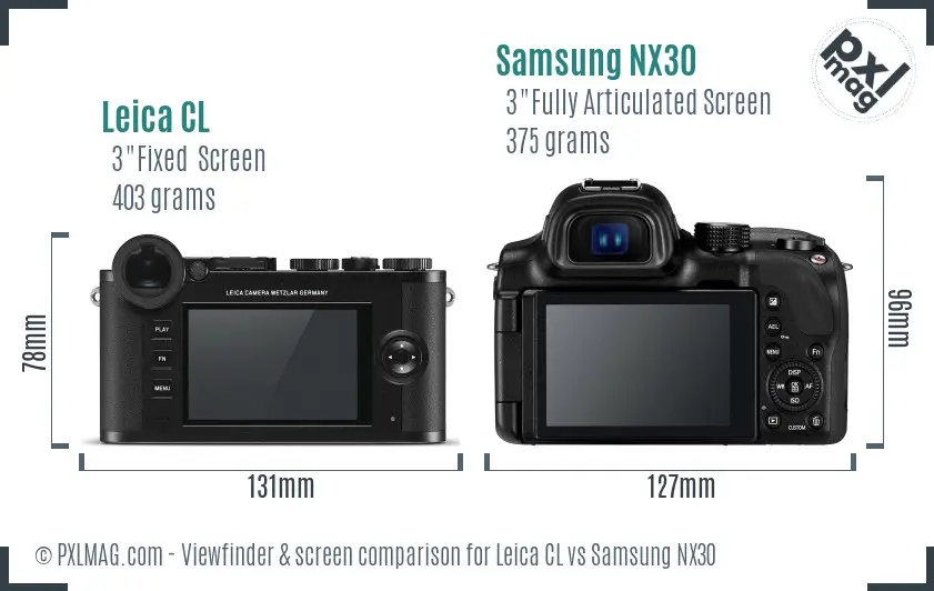 Leica CL vs Samsung NX30 Screen and Viewfinder comparison