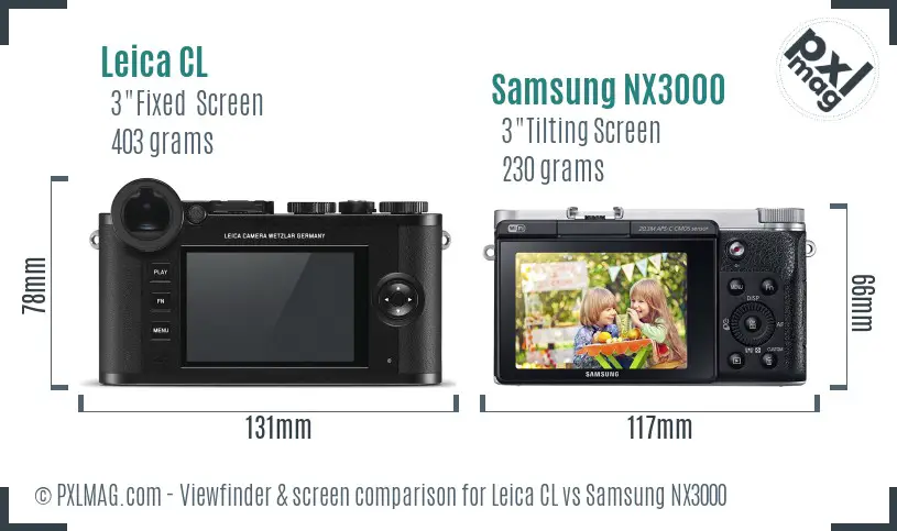 Leica CL vs Samsung NX3000 Screen and Viewfinder comparison