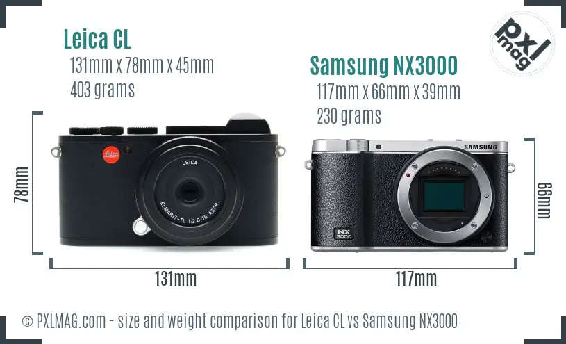 Leica CL vs Samsung NX3000 size comparison