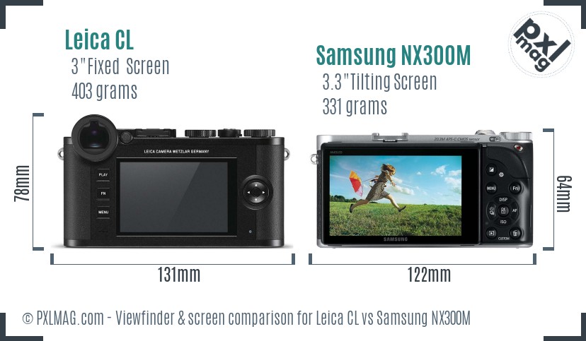 Leica CL vs Samsung NX300M Screen and Viewfinder comparison