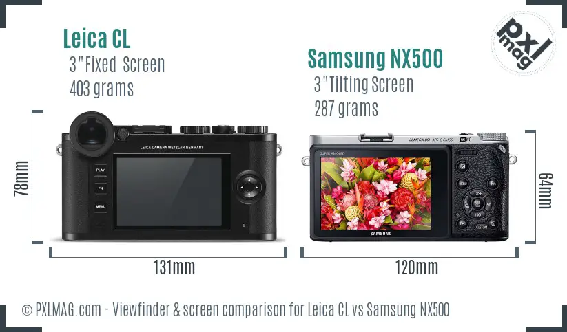 Leica CL vs Samsung NX500 Screen and Viewfinder comparison