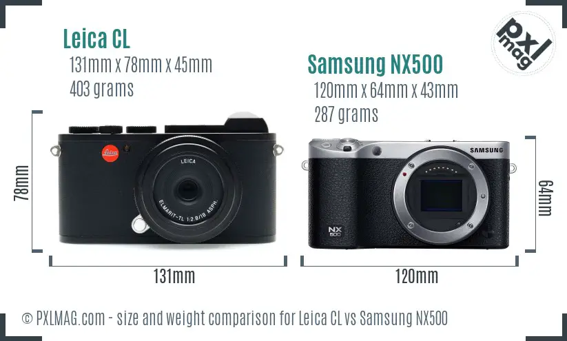 Leica CL vs Samsung NX500 size comparison