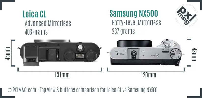 Leica CL vs Samsung NX500 top view buttons comparison