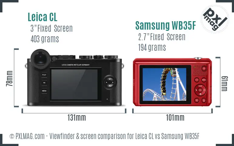 Leica CL vs Samsung WB35F Screen and Viewfinder comparison