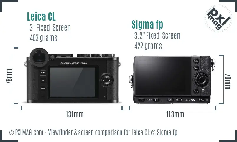 Leica CL vs Sigma fp Screen and Viewfinder comparison