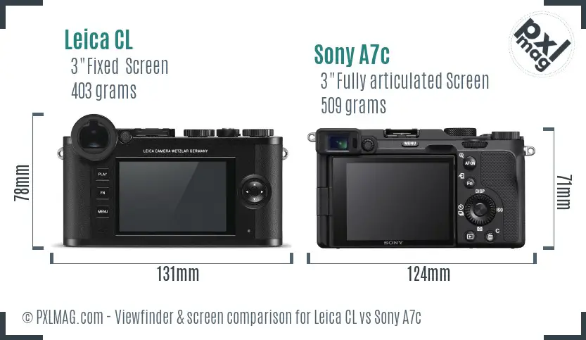 Leica CL vs Sony A7c Screen and Viewfinder comparison
