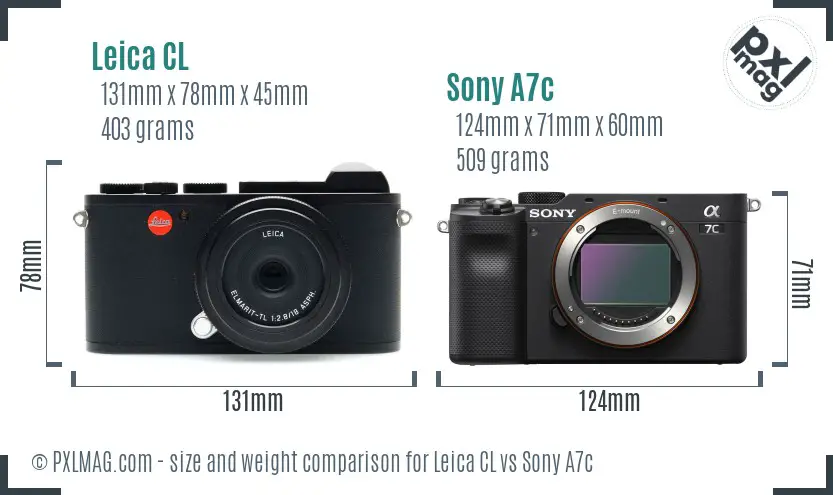 Leica CL vs Sony A7c size comparison