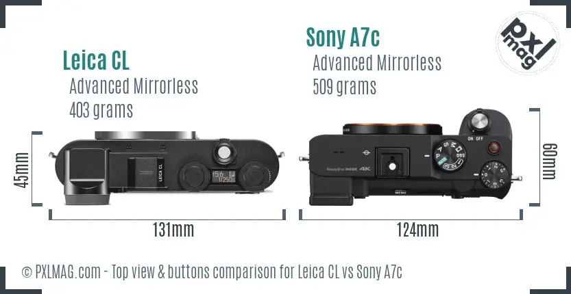 Leica CL vs Sony A7c top view buttons comparison