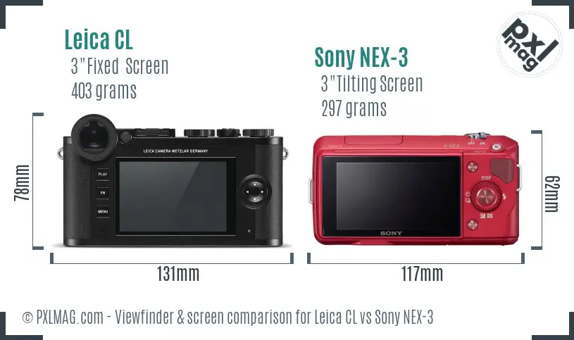 Leica CL vs Sony NEX-3 Screen and Viewfinder comparison