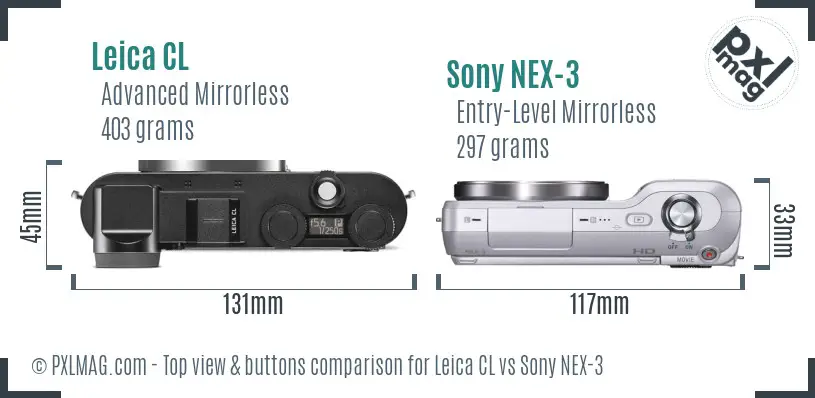 Leica CL vs Sony NEX-3 top view buttons comparison