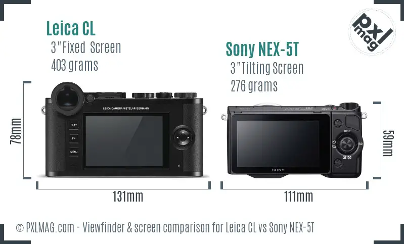 Leica CL vs Sony NEX-5T Screen and Viewfinder comparison