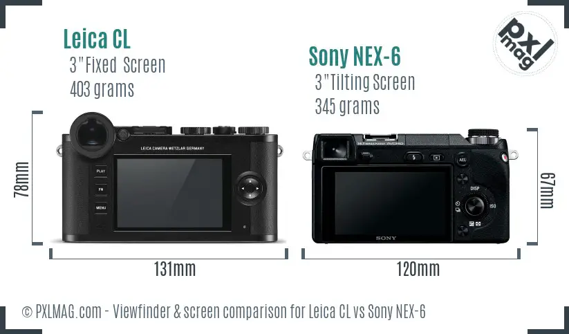 Leica CL vs Sony NEX-6 Screen and Viewfinder comparison