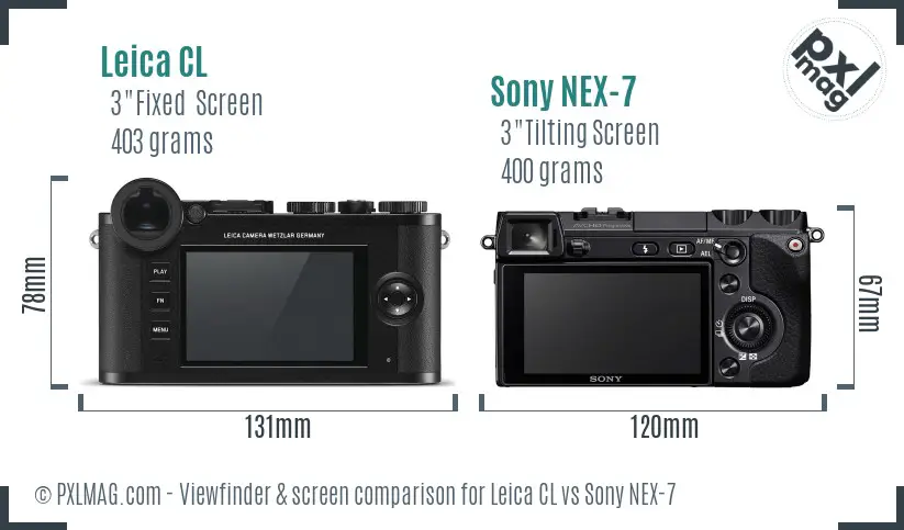 Leica CL vs Sony NEX-7 Screen and Viewfinder comparison
