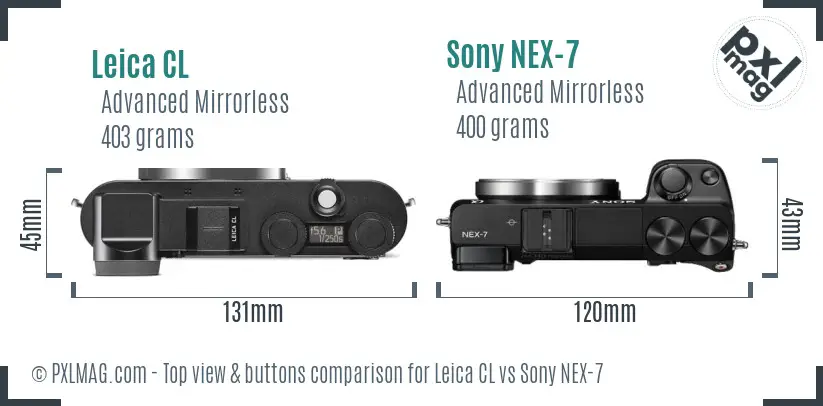 Leica CL vs Sony NEX-7 top view buttons comparison
