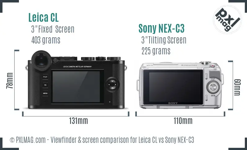 Leica CL vs Sony NEX-C3 Screen and Viewfinder comparison