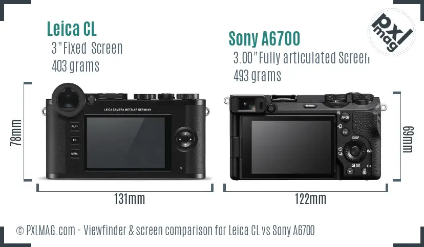 Leica CL vs Sony A6700 Screen and Viewfinder comparison