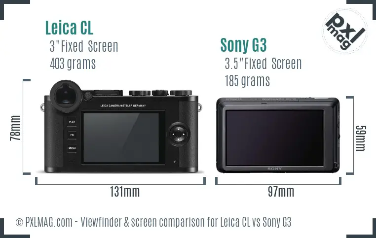 Leica CL vs Sony G3 Screen and Viewfinder comparison