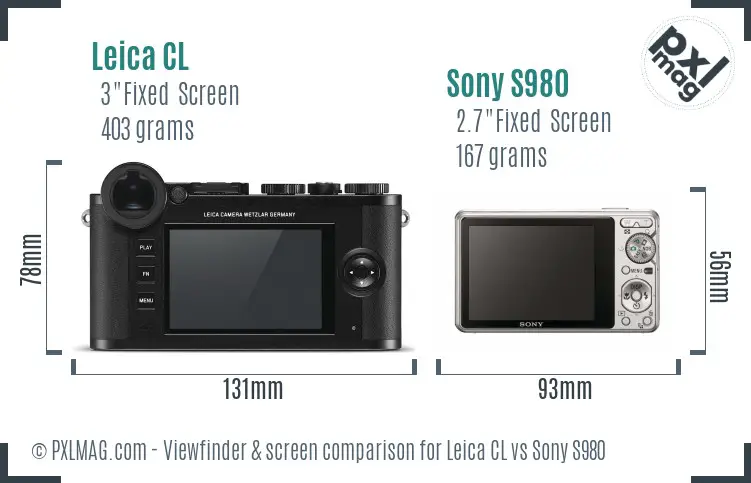 Leica CL vs Sony S980 Screen and Viewfinder comparison