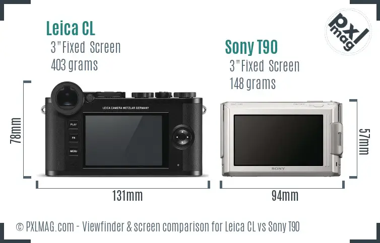 Leica CL vs Sony T90 Screen and Viewfinder comparison