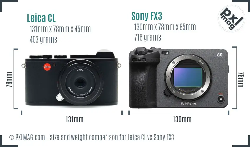 Leica CL vs Sony FX3 size comparison