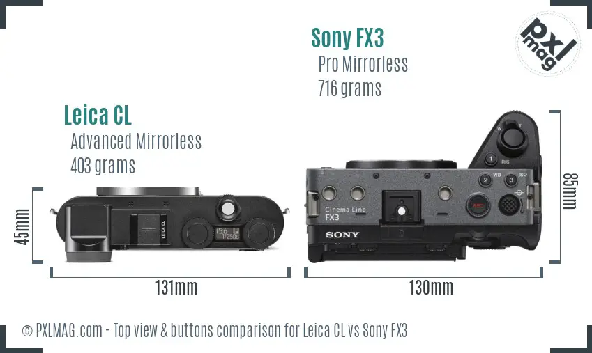 Leica CL vs Sony FX3 top view buttons comparison